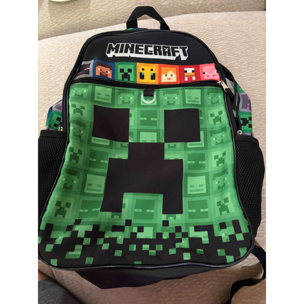 Green Kids Minecraft Creeper Backpack and Accessory Pouch Set